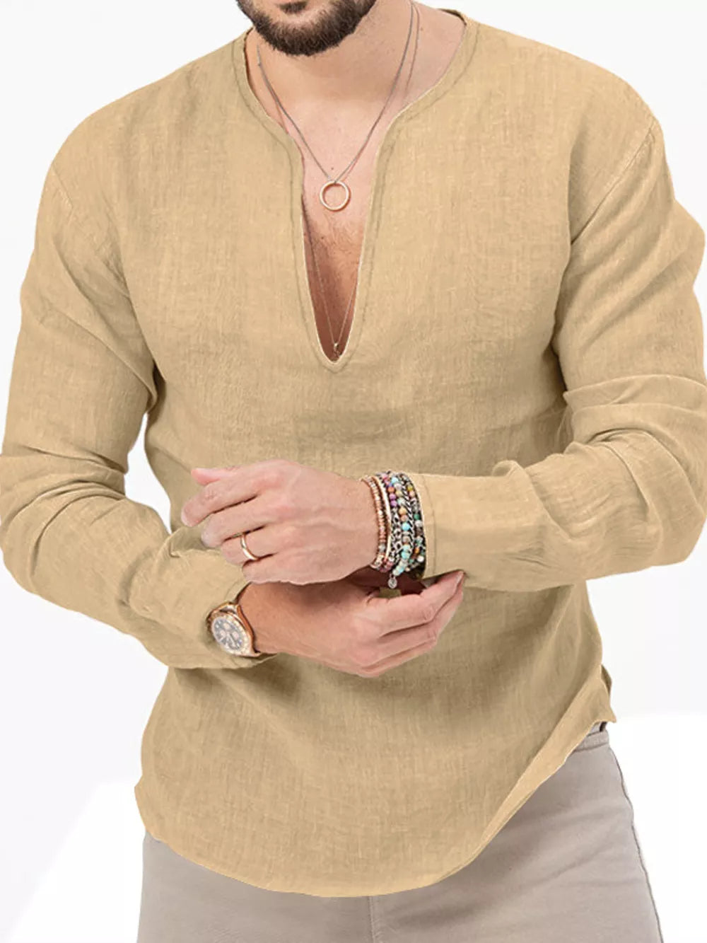 Black Men's Slim Fit Long Sleeve Blouse Plus Size