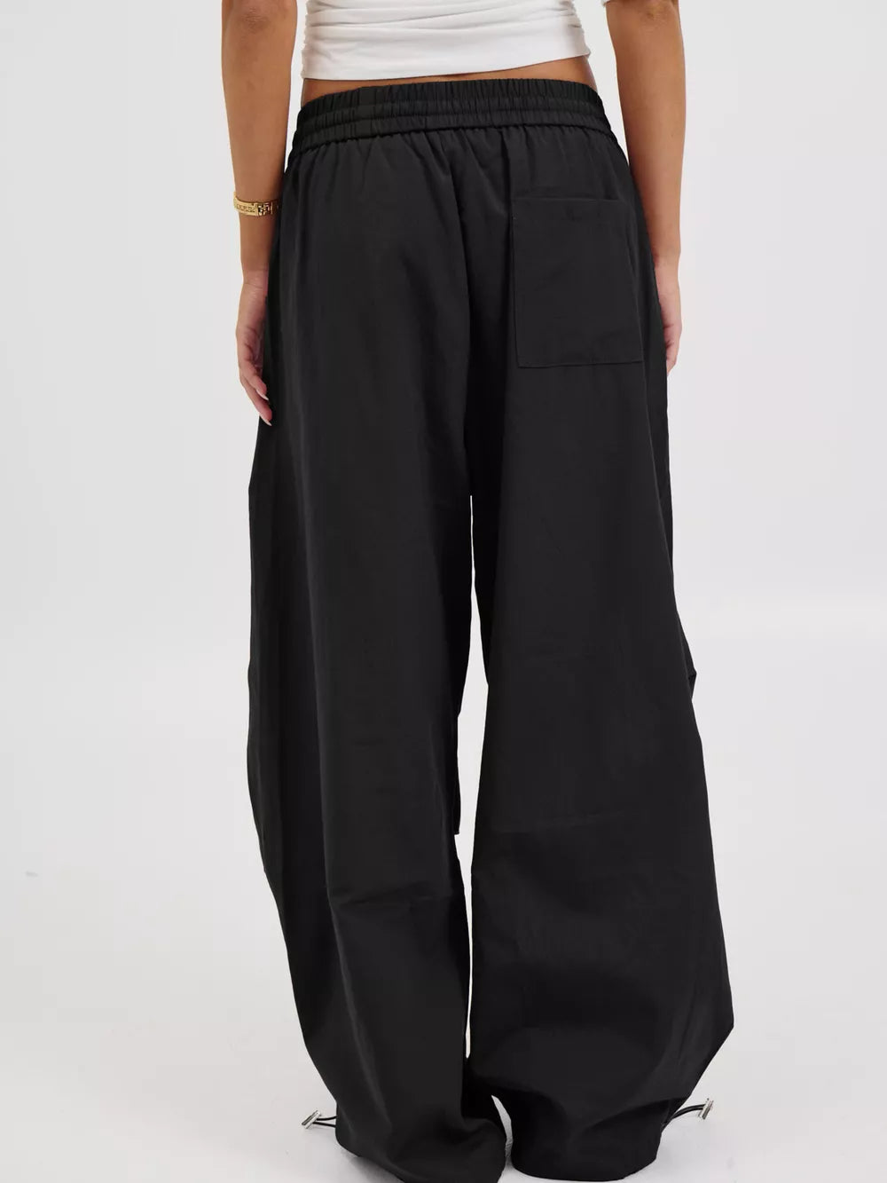 Drawstring Wide Leg Pants in Black with drawstring waist