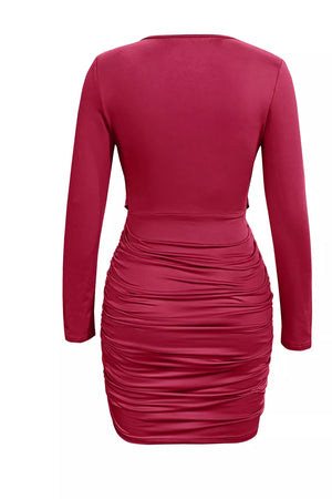 Ruched Cowl Neck Long Sleeve Mini Dress, view 20