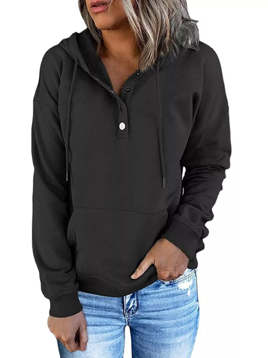 Navy Blue Full Size Kangaroo Pocket Drawstring Hoodie