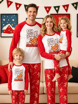 pajama set in Dad-Red with graphic print, gingerbread man print, candy cane print and long sleeves