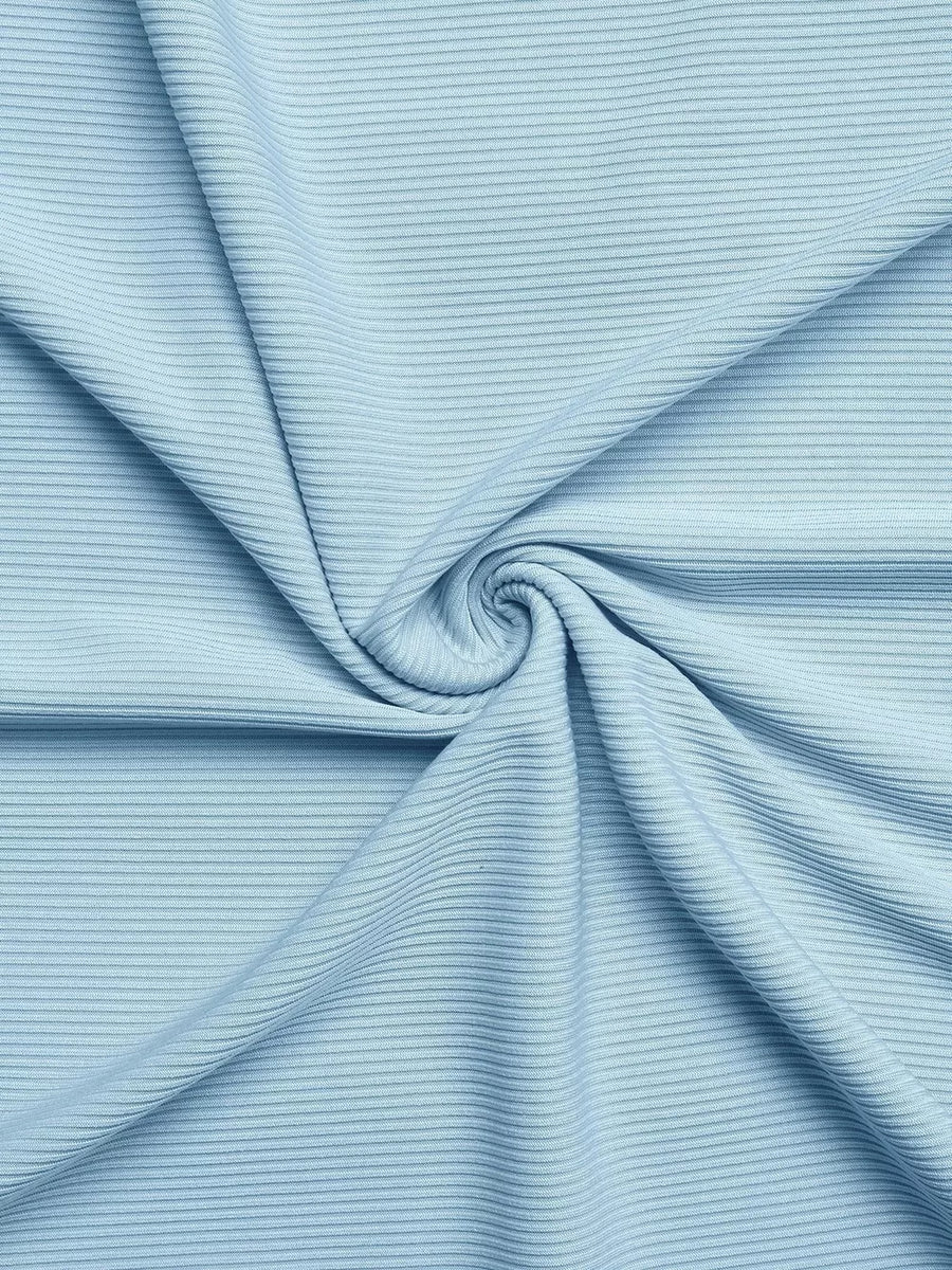 Light blue ribbed maxi dress fabric with a fine horizontal stripe texture.
