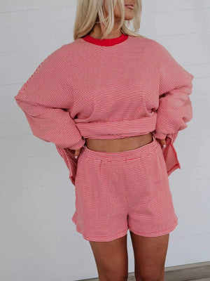 red pajama set with side pockets and long sleeve