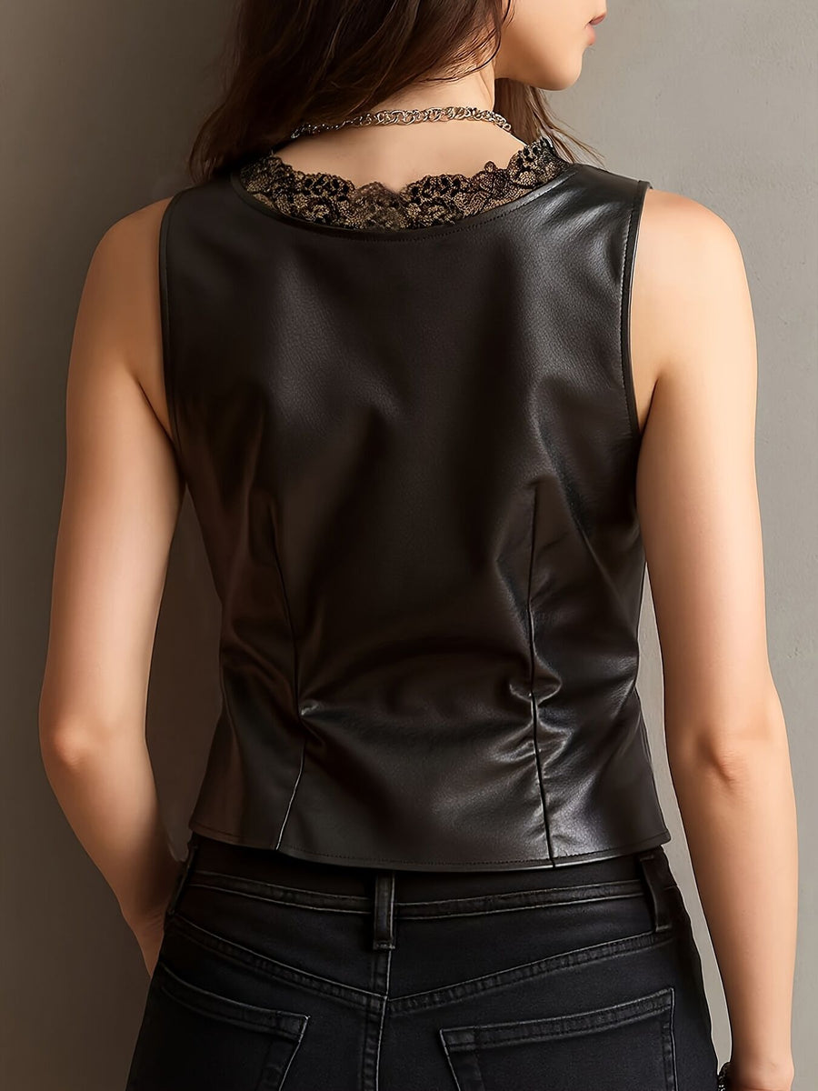 black tank top with waist-length and button-front