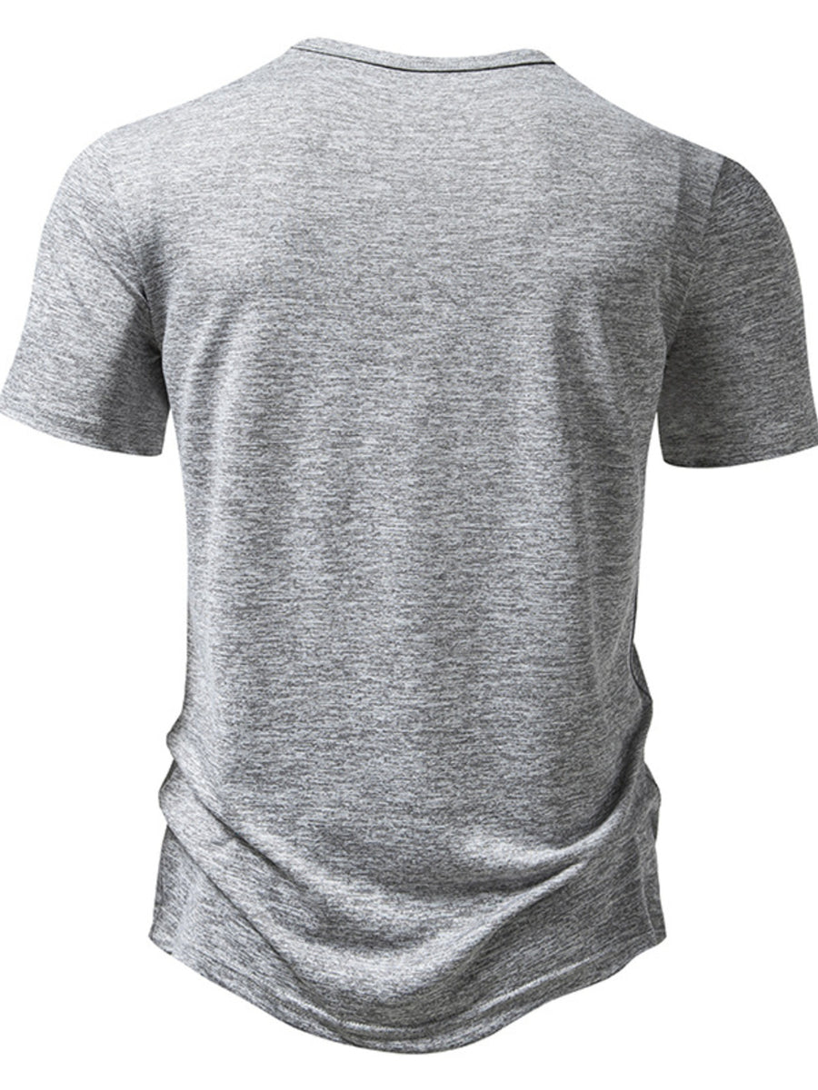 Men's light gray mélange cotton slim fit tee with curved hem