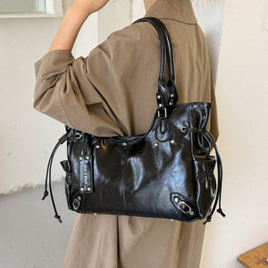 Black with handbag with drawstring sides 8