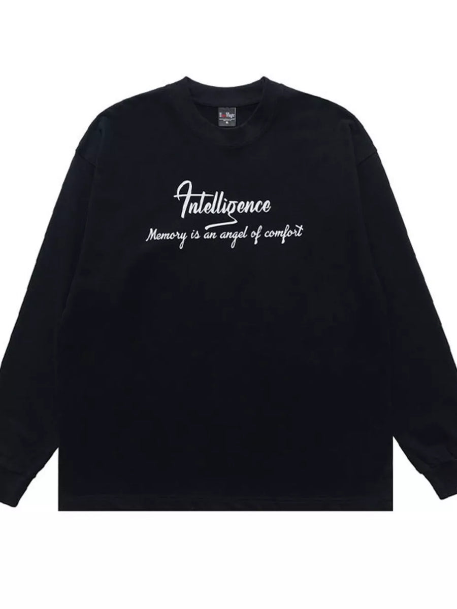 Crew-neck Graphic Long-sleeve Top in Black