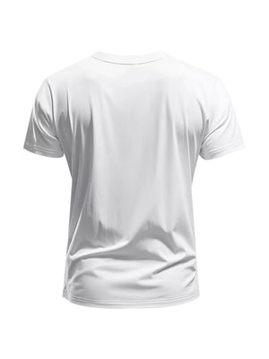 White cotton V-neck t-shirt, slim fit, short sleeves, casual activewear top.