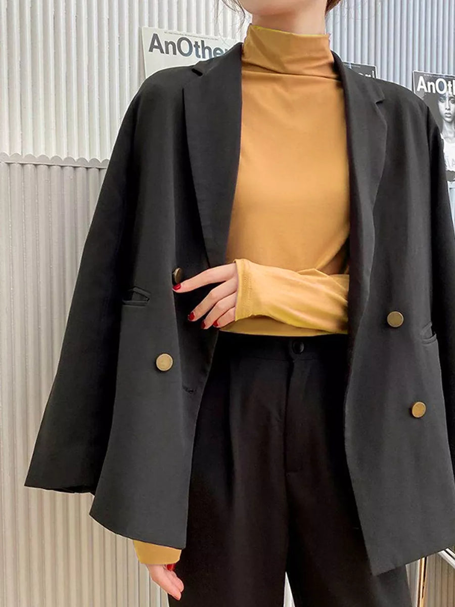 Black Solid Color Turtleneck Long Sleeve T-shirt