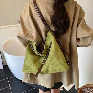 Suede Imported Size &amp handbag in Green with relaxed silhouette
