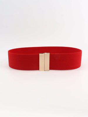 Wide red elastic belt with gold clasp detail