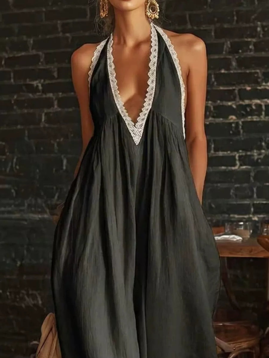 bohemian jumpsuit in Sky Blue with halter