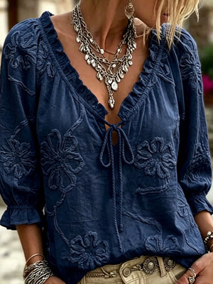 blouse featuring floral in Navy with 100% polyester Care instructions: Machine wash cold texture