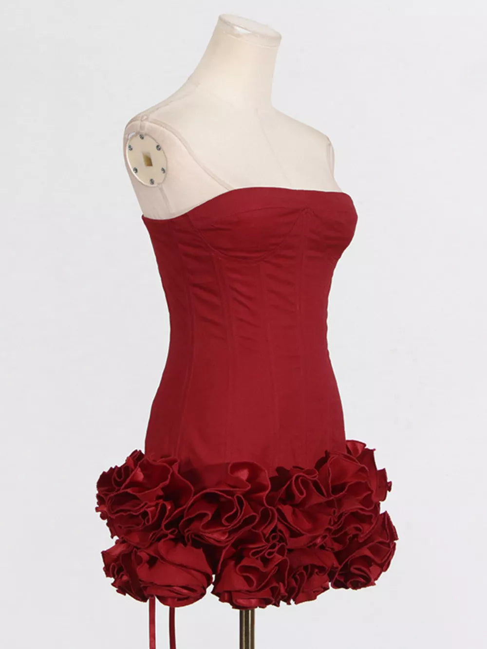 Red with Ruffled Hem Tube Mini Dress in Red