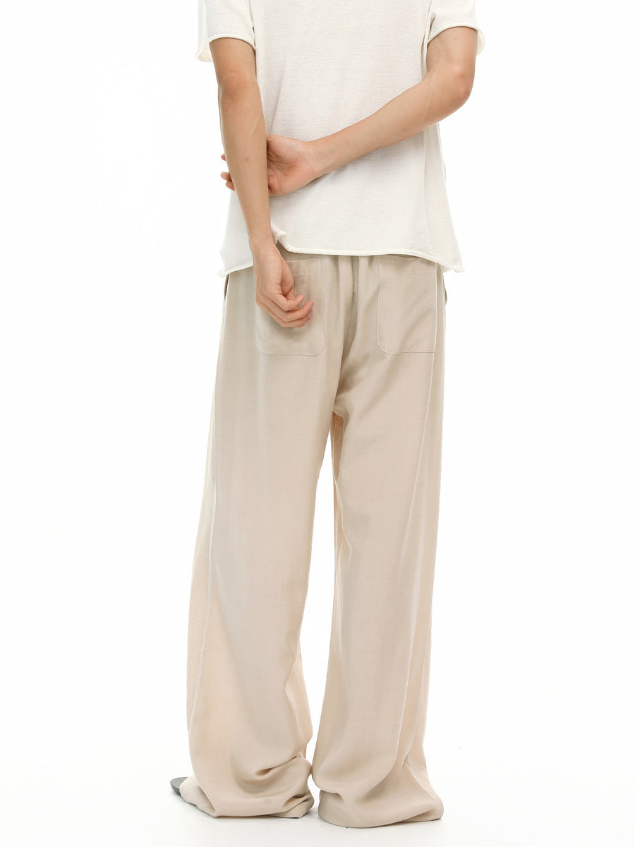 wide-leg pants in Khaki with drawstring waist and full-length