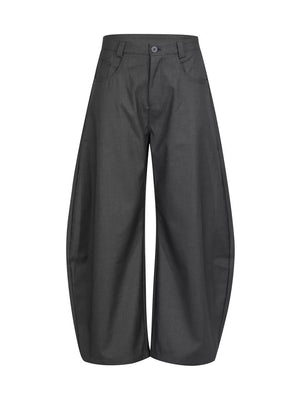 Voluminous wide-leg grey sweatpants with button fly and pockets