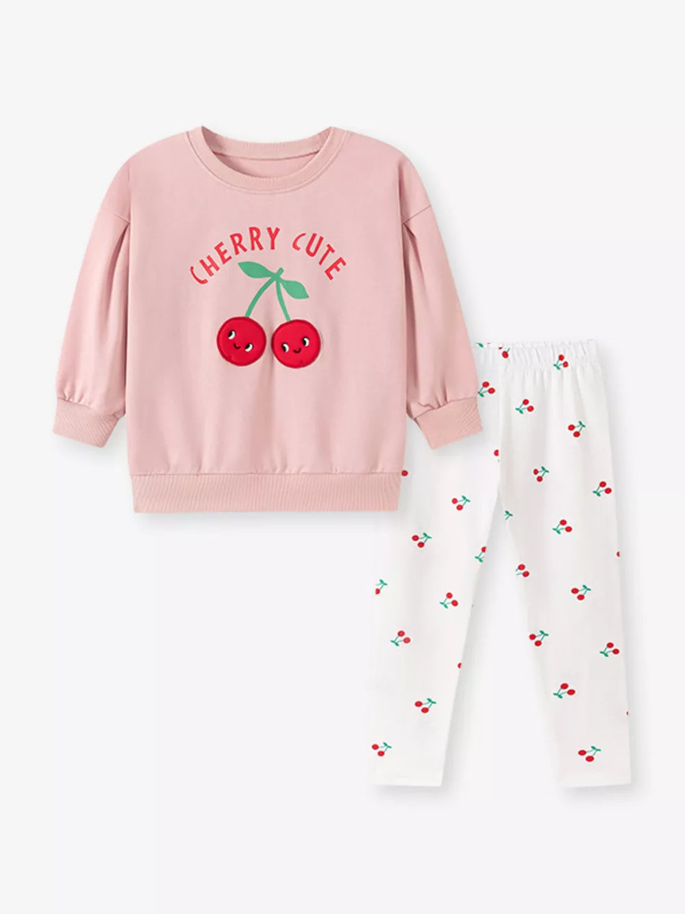 white sweatshirt and leggings set featuring crew neck and graphic print, ditsy print