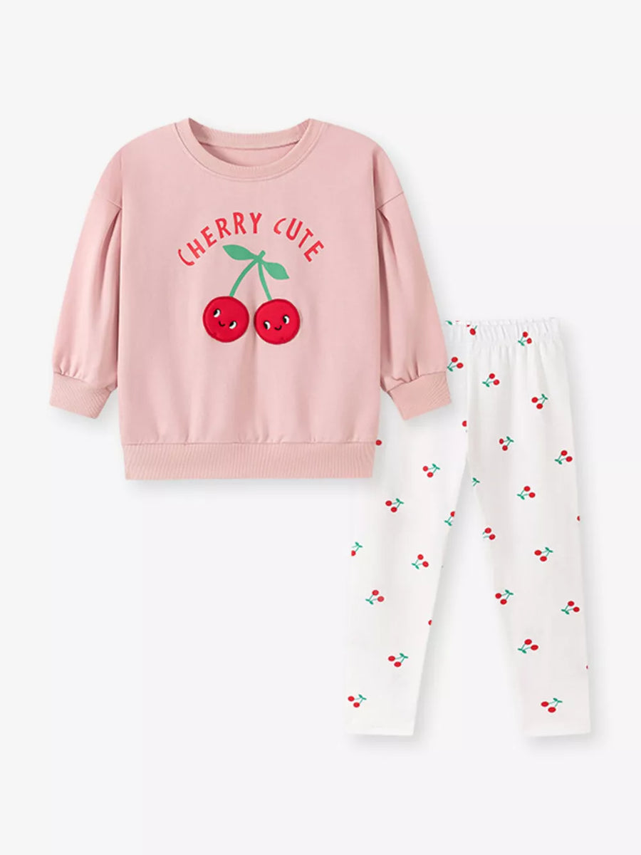 white sweatshirt and leggings set featuring crew neck and graphic print, ditsy print