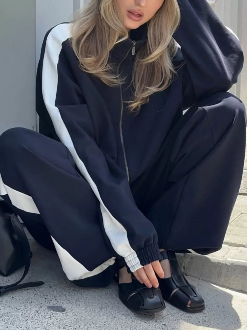 Zip Up Long Sleeve Outerwear And Pants Set in Brown, view 20