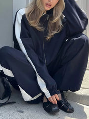 Zip Up Long Sleeve Outerwear And Pants Set in Brown, view 20