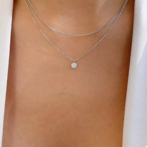 Silver double layered necklace with small sparkling pendant
