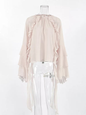 Eggshell loose blouse with round neck