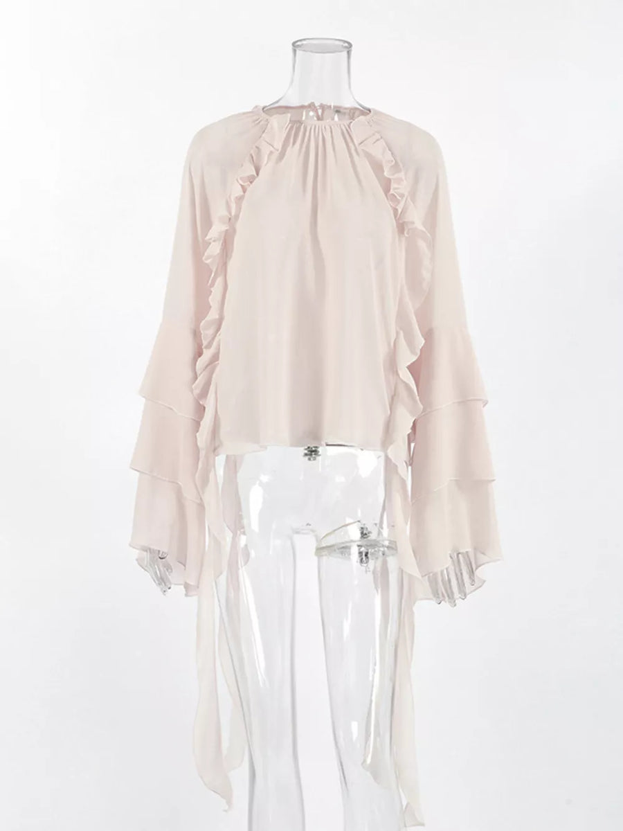 Eggshell loose blouse with round neck