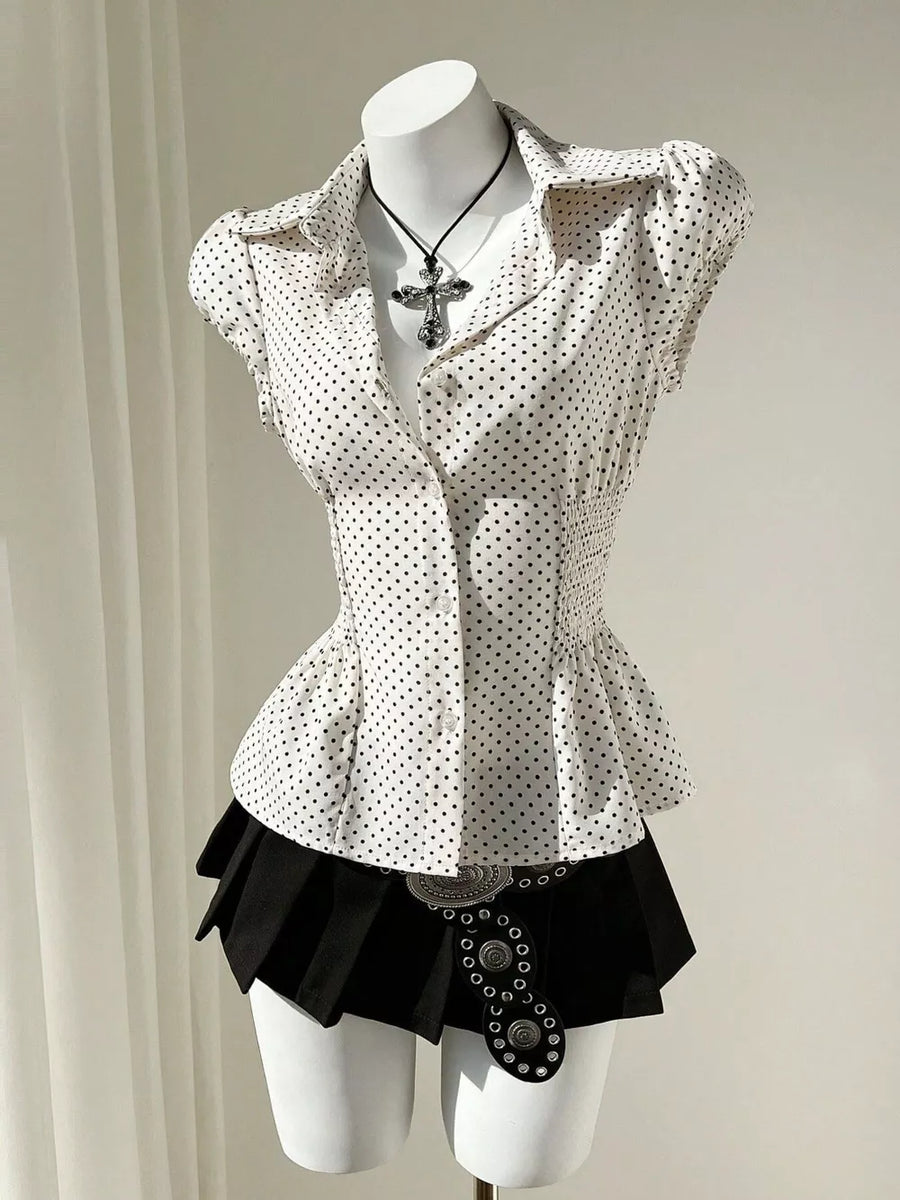 Polka Dot Cap Sleeve Blouse option 4