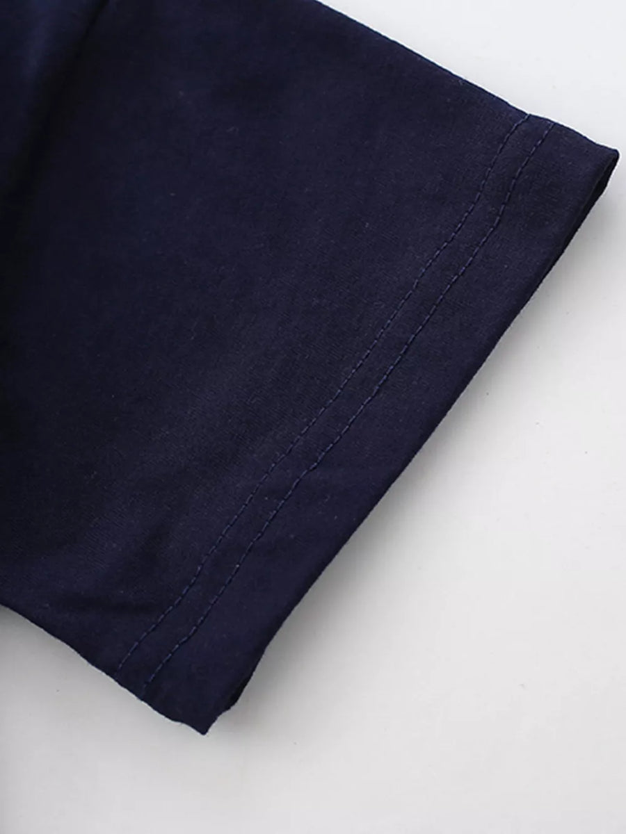 Navy blue toddler t-shirt sleeve hem detail, cotton