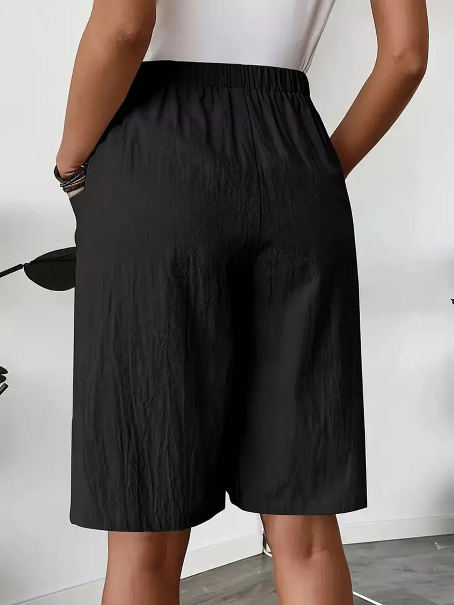 Elastic Waist Wrap Skort in Dark Blue