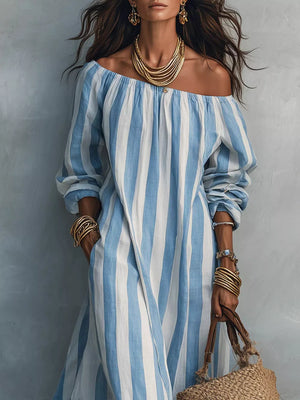 bohemian maxi dress in Pink with off-shoulder