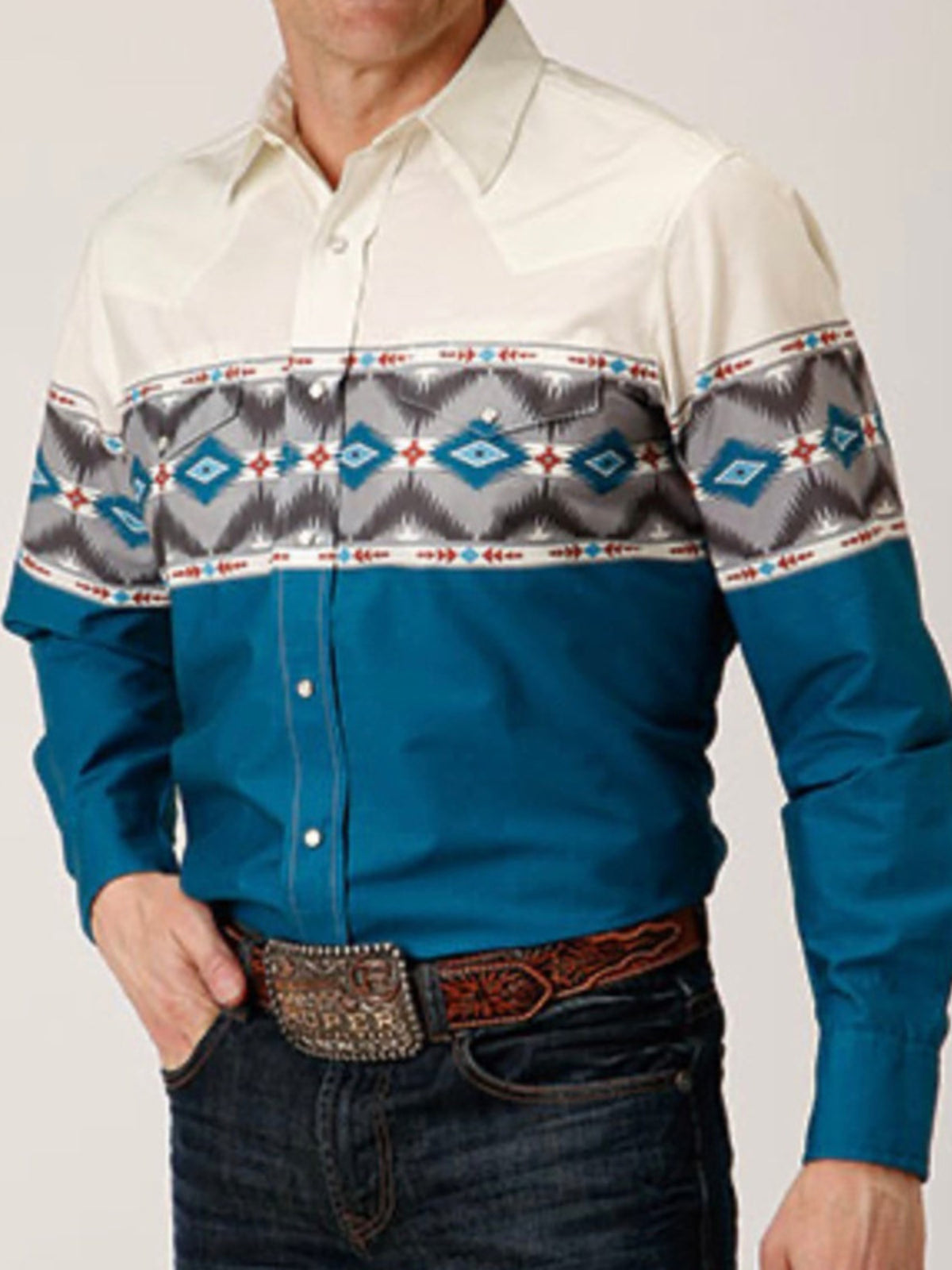 Sage Men's Full Size Geometric Print Long Sleeve Shirt