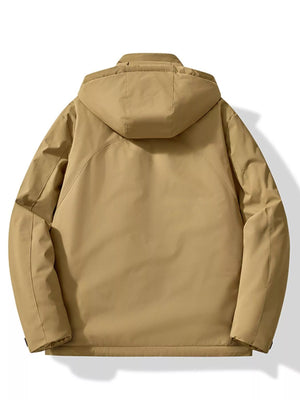 Khaki Plus-Size Hooded Windproof Jacket