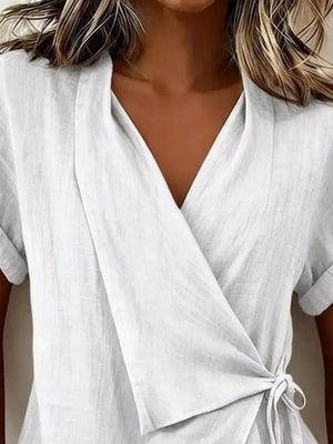 modern wrap top in Gray with v-neck