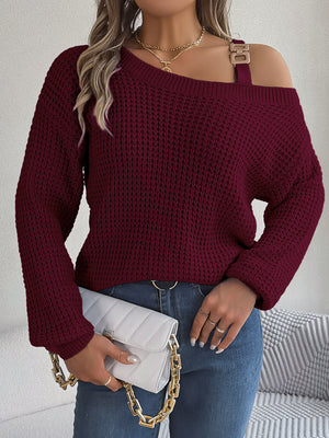 pullover sweater in Burgundy with ribbed and hip-length