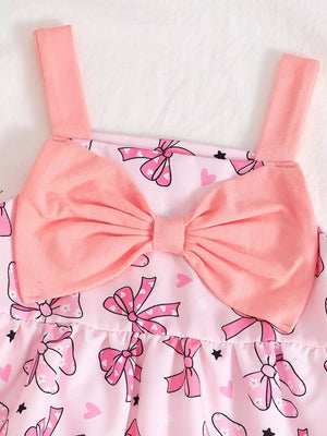Pink baby dress with bow print and large front bow detail