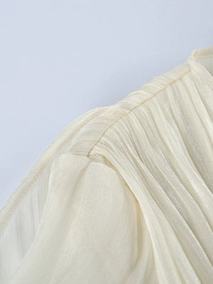 Metallic Sheen Blouse With Tie Detail in Beige, view 15