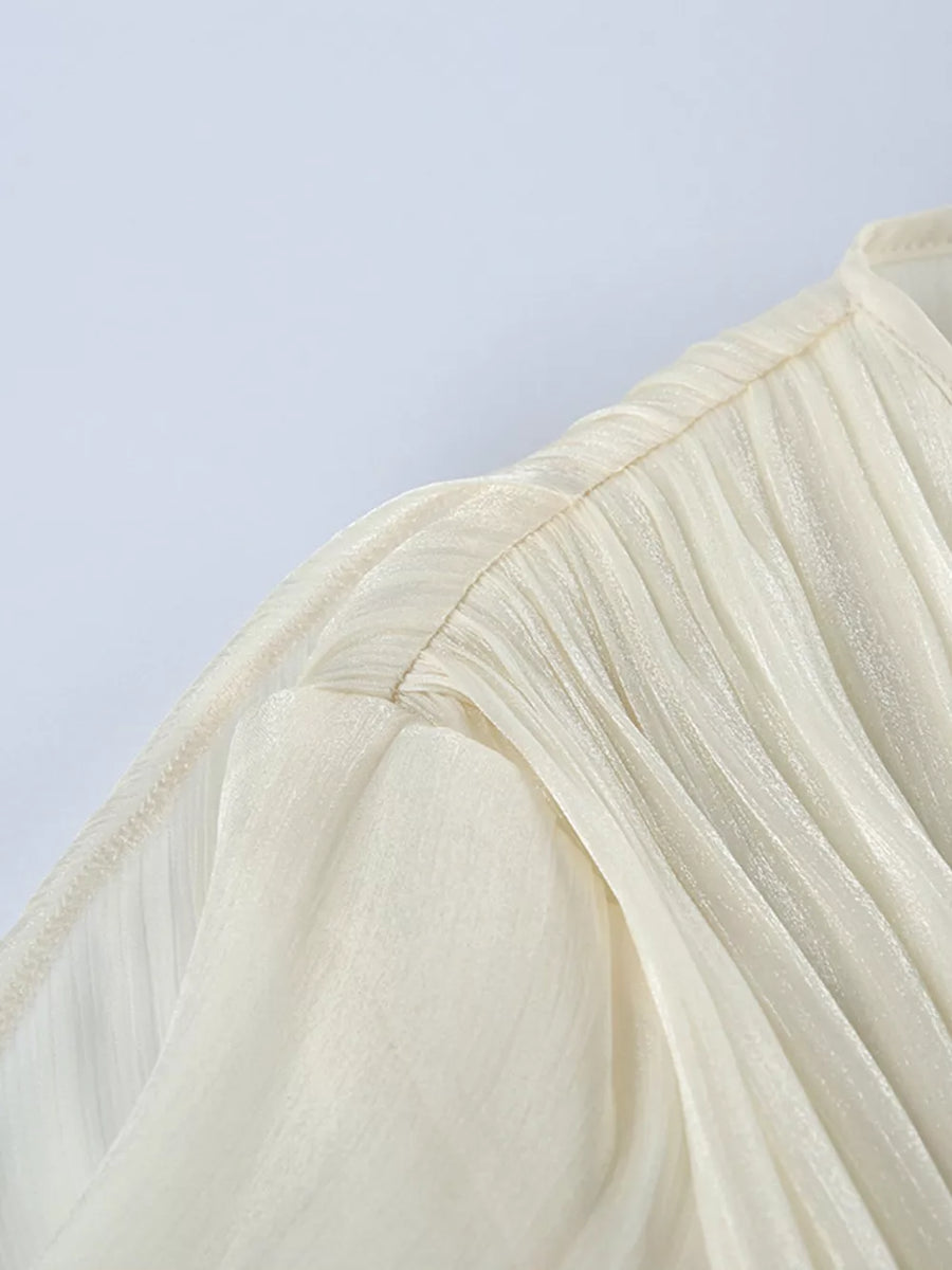 Metallic Sheen Blouse With Tie Detail in Beige, view 15
