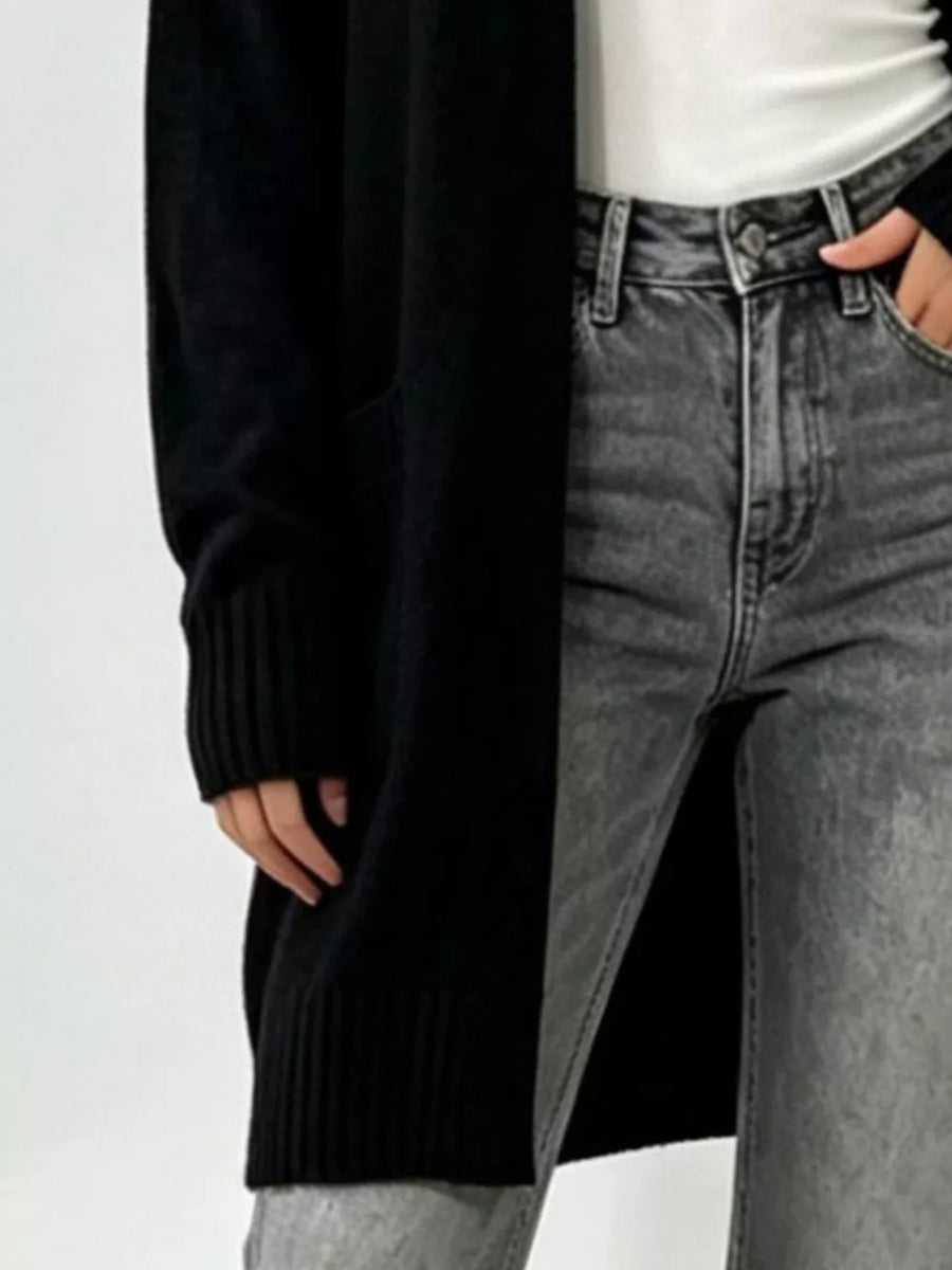 Light Gray cardigan with thigh-length and open-front