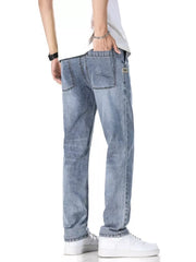 Light Blue with Men's Classic Straight Fit Washed Jeans