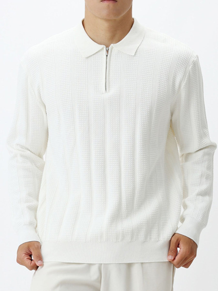 zip-up sweater in White with plus-size and hip-length
