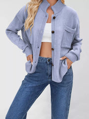 light beige oversized cardigan with mock neck