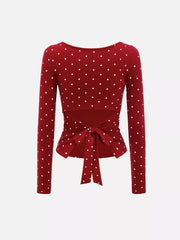 t-shirt in burgundy with polka dot and tied