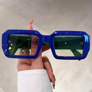 Vintage Rectangular Sunglasses With Tinted Lenses in Blue with UV400 protection