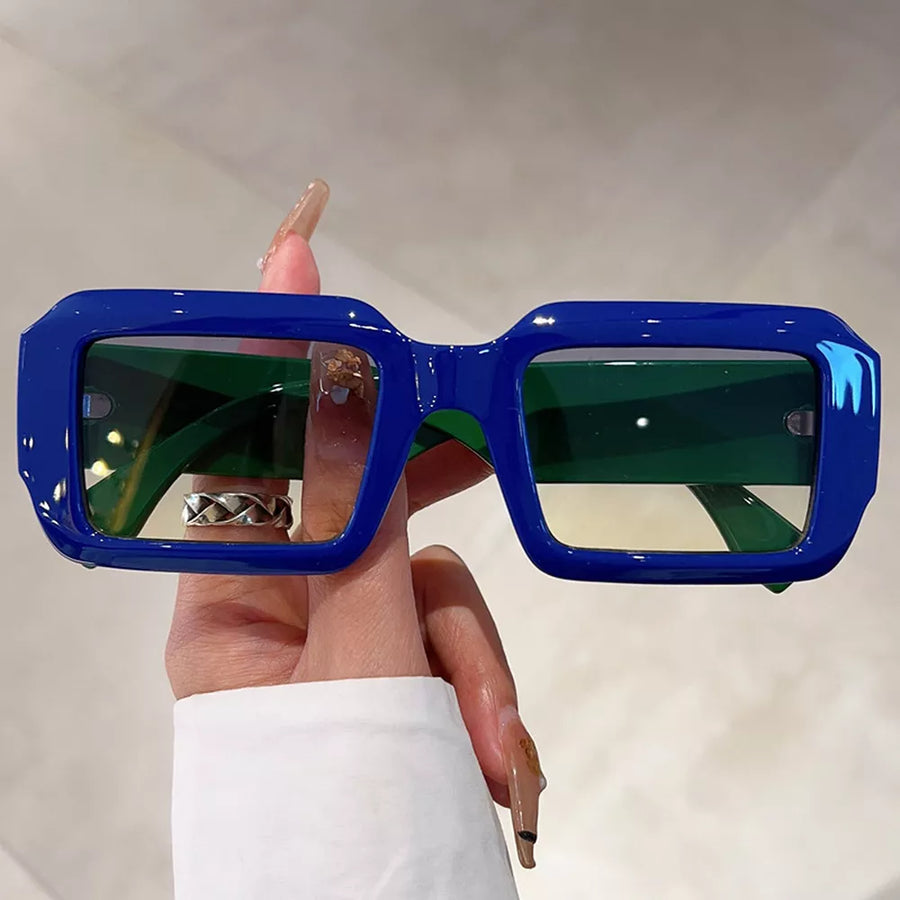 Vintage Rectangular Sunglasses With Tinted Lenses in Blue with UV400 protection