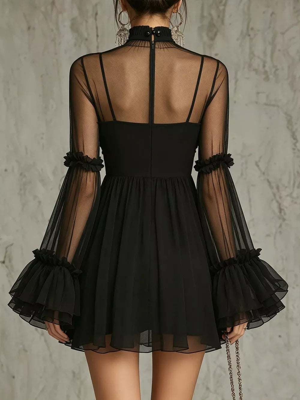 100% polyester Care instructions: Machine wash cold mini dress in Black with fit-and-flare silhouette