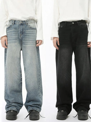 Oversized baggy denim trousers in medium wash and dark wash, wide leg, casual style