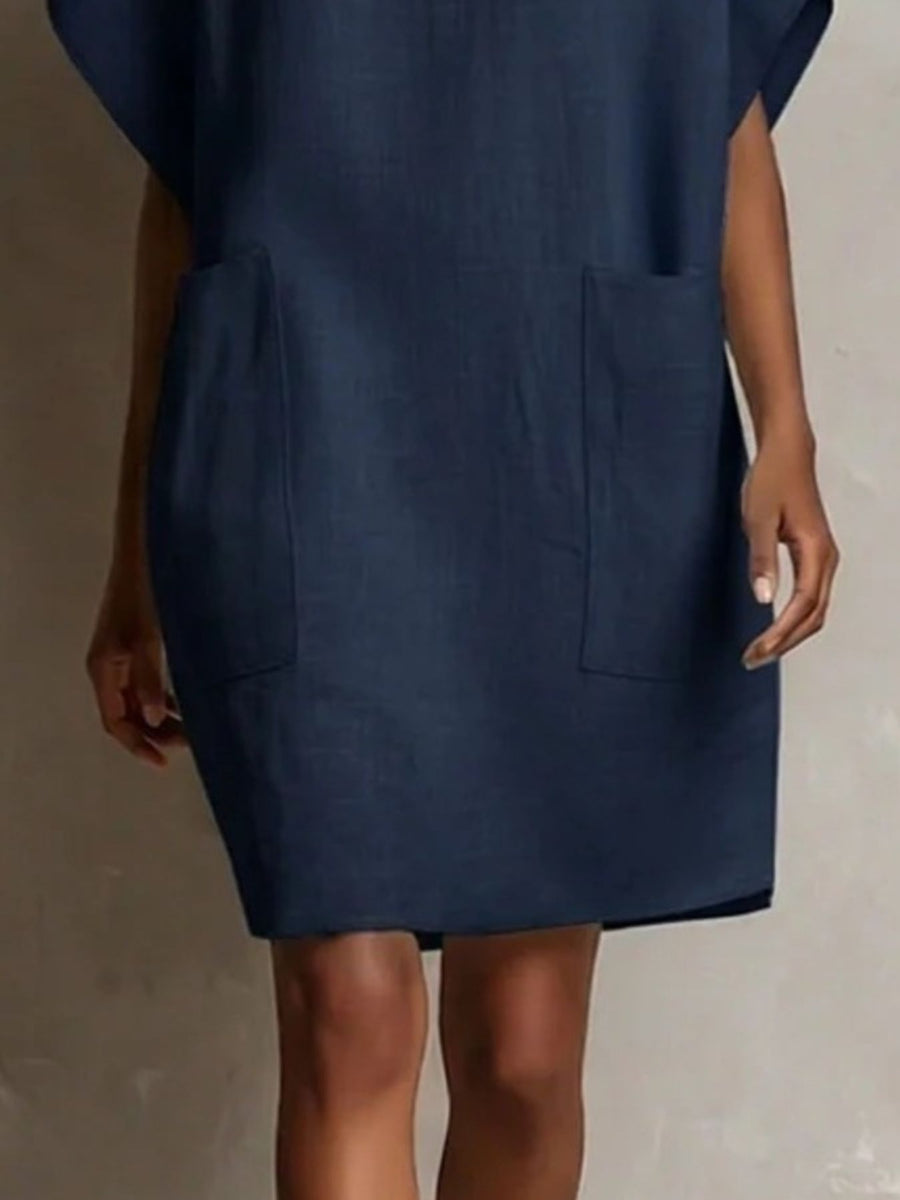 classic shift dress in Navy Blue with round neck