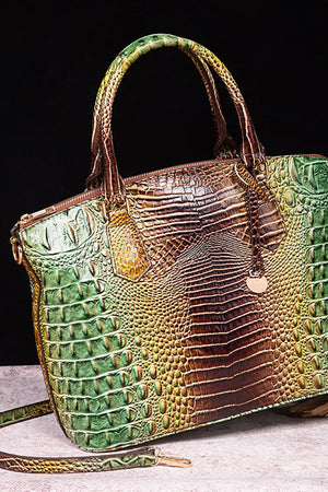 Exotic Crocodile Satchel bag with a yellow/green gradient finish and embossed texture.