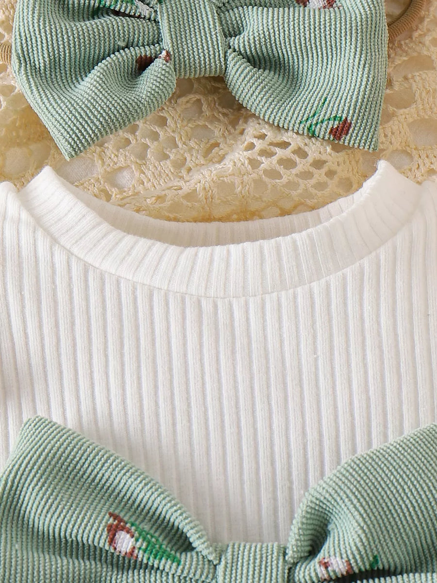 Green Children's Ribbed Knit Dress Set